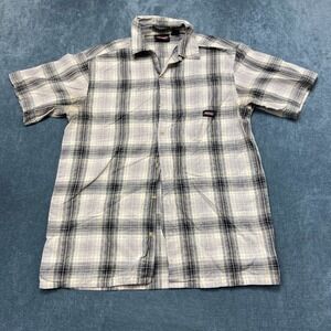 Dickies Shirt Mens M 38-40 Gray Black Plaid Short Sleeve Classic Button Up